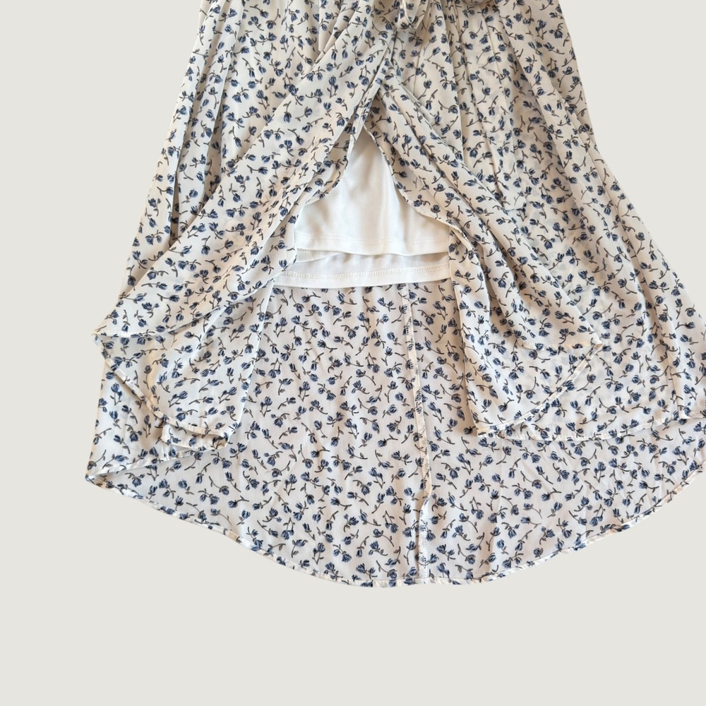 Sienna Sky Women Blue Floral High Low Wrap Dress Short Flutter Sleeve White S - Picture 3 of 7